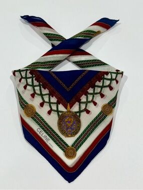 Celine VTG Handkerchiefs Women Mini Scarf Bannada Logo Cotton Pocket Square 18”